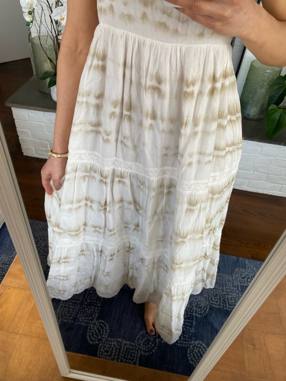 AERIE Off-White Cotton Maxi Dress with Beige Tie-Dye, Rope & Tassel Detail! 🐚 - Picture 7 of 17